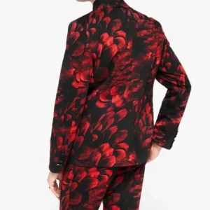 Mens Heron Slim Fit Red Floral Cotton Suit Back