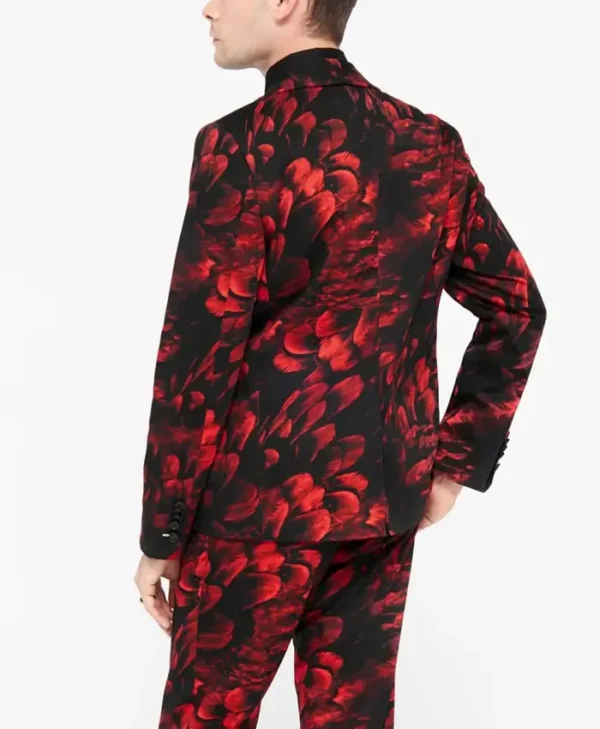 Mens Heron Slim Fit Red Floral Cotton Suit Back
