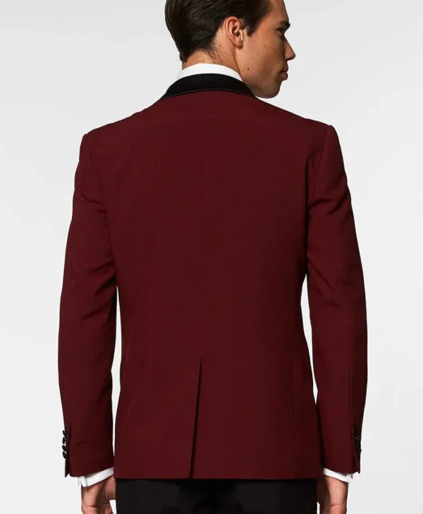 Mens Hot Burgundy Two Piece Slim Fit Suit Back
