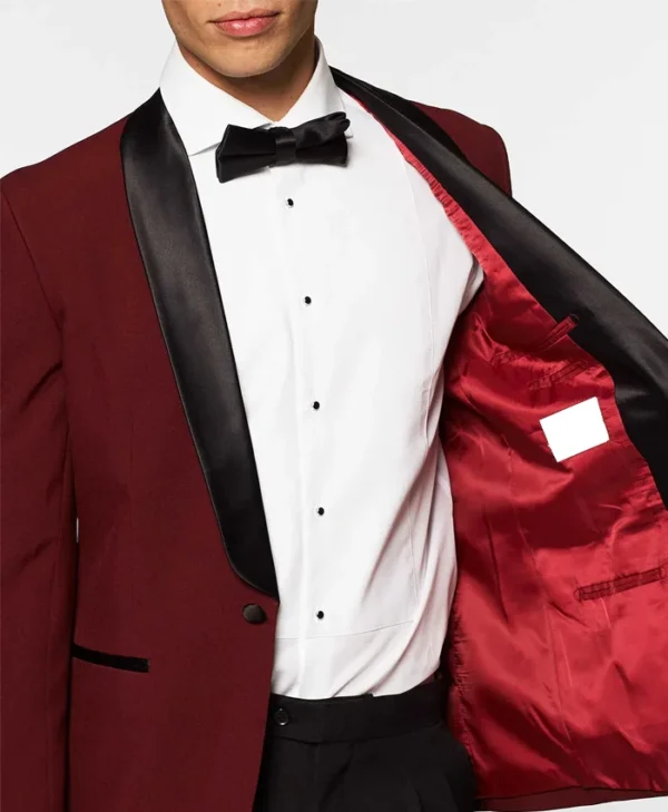 Mens Hot Burgundy Two Piece Slim Fit Suit Closure