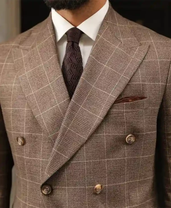Mens Light Brown And cream Mixed Two Piece Suit Collar