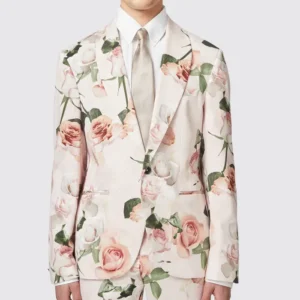 Mens Lincoln Skinny Fit Pink Floral Cotton Suit