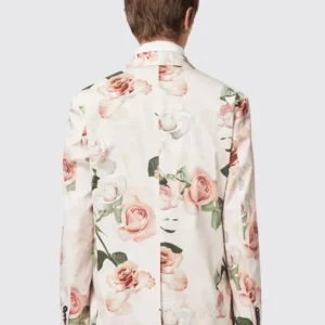Mens Lincoln Skinny Fit Pink Floral Cotton Suit Back