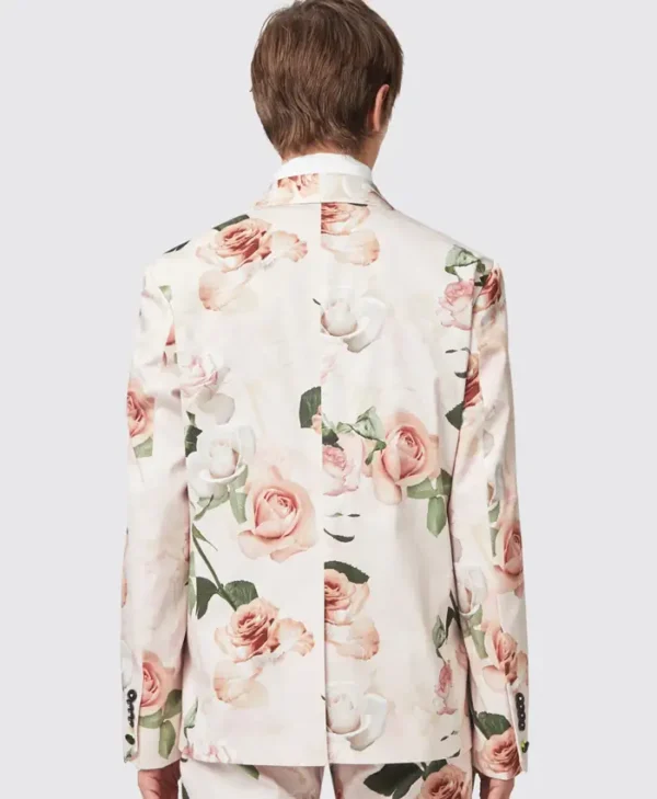 Mens Lincoln Skinny Fit Pink Floral Cotton Suit Back