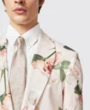Mens Lincoln Skinny Fit Pink Floral Cotton Suit Collar