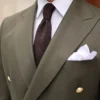 Mens Military Green Two Piece Suit Collar