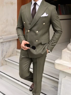 Mens Military Green Two Piece Suit Walking