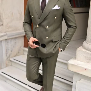 Mens Military Green Two Piece Suit Walking