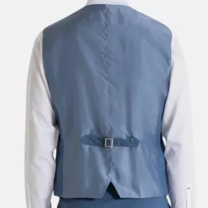 Mens Modern 3 Piece Suit Blue Slim Fit Suits Back Vest