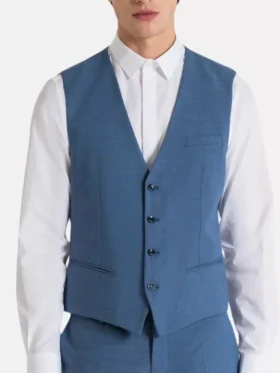 Mens Modern 3 Piece Suit Blue Slim Fit Suits Vest