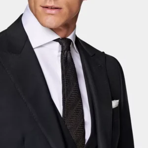 Mens Navy Blue 3 Piece Slim Fit Suit Collar