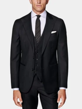 Mens Navy Blue 3 Piece Slim Fit Suit Front