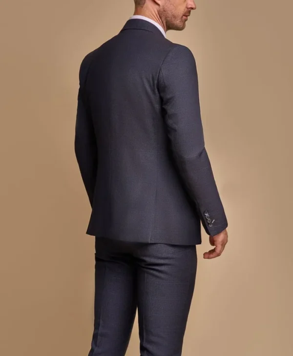 Mens Navy Blue 3 Piece Stylish Suit Back