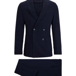 Mens Navy Blue Double Breasted 2 Piece Suit Dual