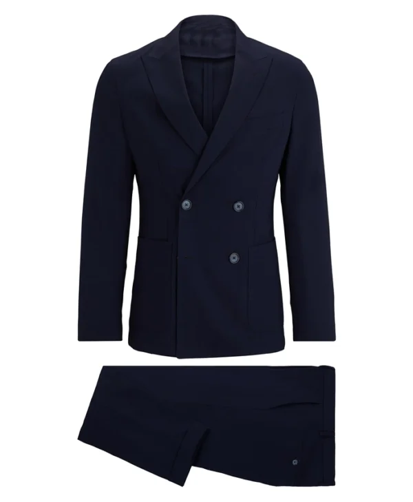 Mens Navy Blue Double Breasted 2 Piece Suit Dual