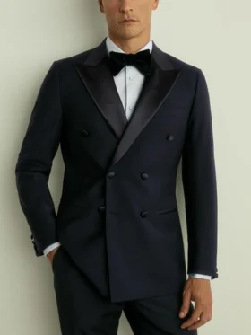 Mens Navy Blue Modern Fit Double Breasted Suit