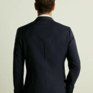 Mens Navy Blue Modern Fit Double Breasted Suit Back