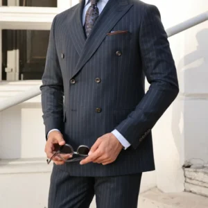 Mens Navy Blue Pinstripe Slim Fit Suit