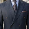 Mens Navy Blue Pinstripe Slim Fit Suit Collar