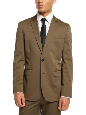 Mens Olive Brown 2 Piece Regular Fit Tuxedo Suit