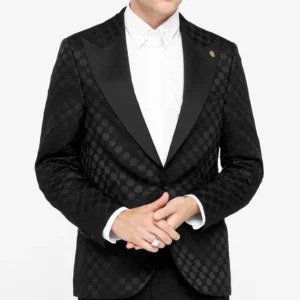 Mens Papatya Slim Fit Black Jacquard Suit