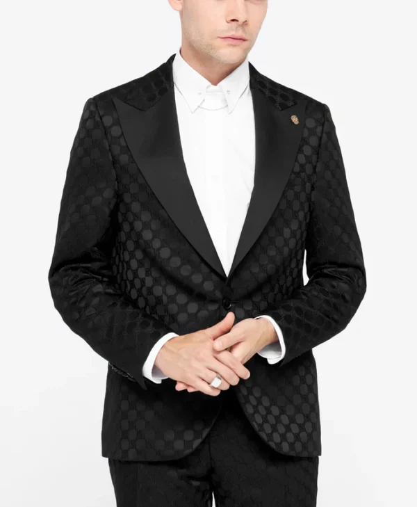 Mens Papatya Slim Fit Black Jacquard Suit