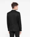 Mens Papatya Slim Fit Black Jacquard Suit Back
