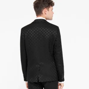 Mens Papatya Slim Fit Black Jacquard Suit Back