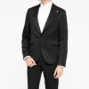 Mens Papatya Slim Fit Black Jacquard Suit Stand Up
