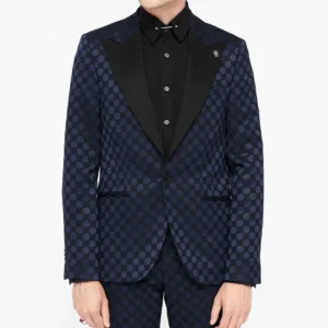 Mens Papatya Slim Fit Navy Jacquard Suit