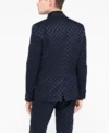 Mens Papatya Slim Fit Navy Jacquard Suit Back