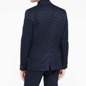 Mens Papatya Slim Fit Navy Jacquard Suit Back