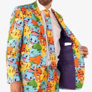 Mens Pokemon Printed Slim Fit Suit Closure