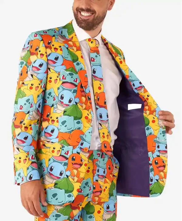 Mens Pokemon Printed Slim Fit Suit Closure