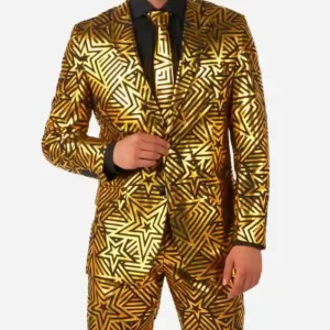 Mens Polyester Golden Geo Star Party Suit