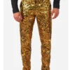 Mens Polyester Golden Geo Star Party Suit Trouser