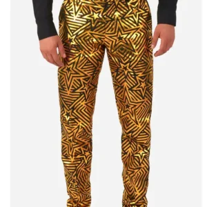 Mens Polyester Golden Geo Star Party Suit Trouser