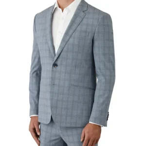 Mens Pow Check Blue Slim Fit Suit Side
