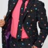 Mens Printed Black PAC MAN™ Trendy Suit Collar