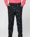Mens Printed Black PAC MAN™ Trendy Suit Trouser