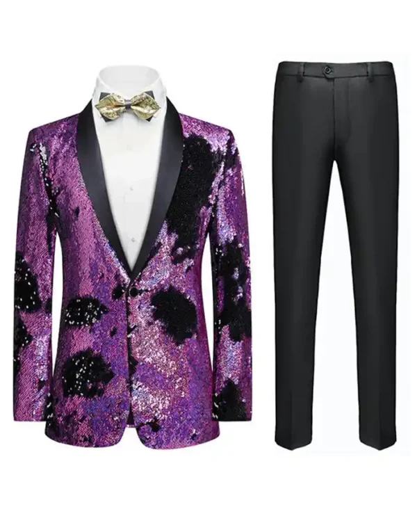 Mens Purple And Black Slim Fit Tuxedo Suit