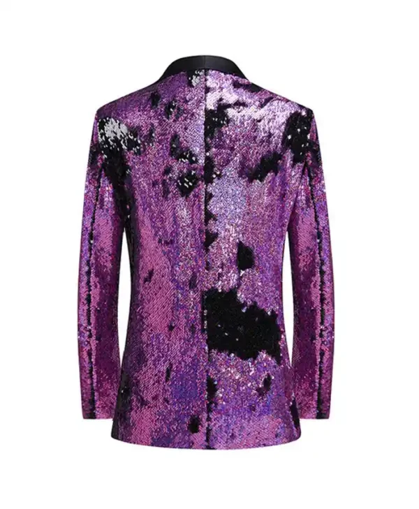 Mens Purple And Black Slim Fit Tuxedo Suit Back
