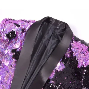 Mens Purple And Black Slim Fit Tuxedo Suit Collar