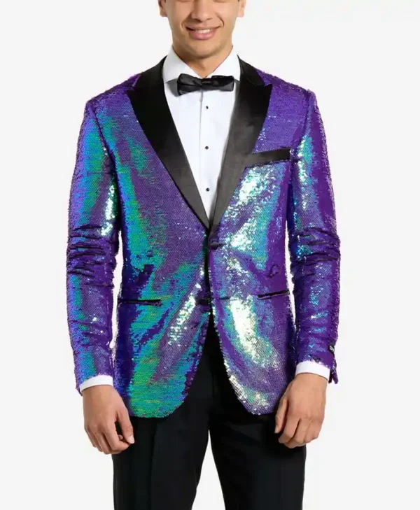 Mens Purple Sapphire Sequins Party Suit