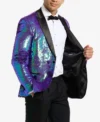 Mens Purple Sapphire Sequins Party Suit Open
