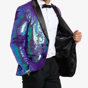 Mens Purple Sapphire Sequins Party Suit Open
