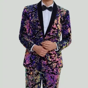 Mens Purple Sequins Two Piece Suit