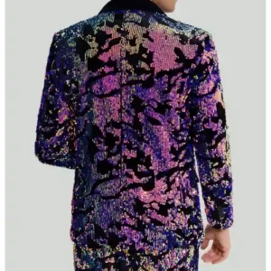 Mens Purple Sequins Two Piece Suit Back