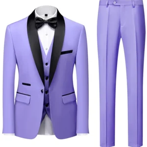 Mens Purple Shawl Lapel Three Pieces Suit
