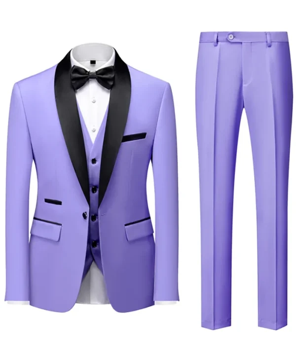 Mens Purple Shawl Lapel Three Pieces Suit